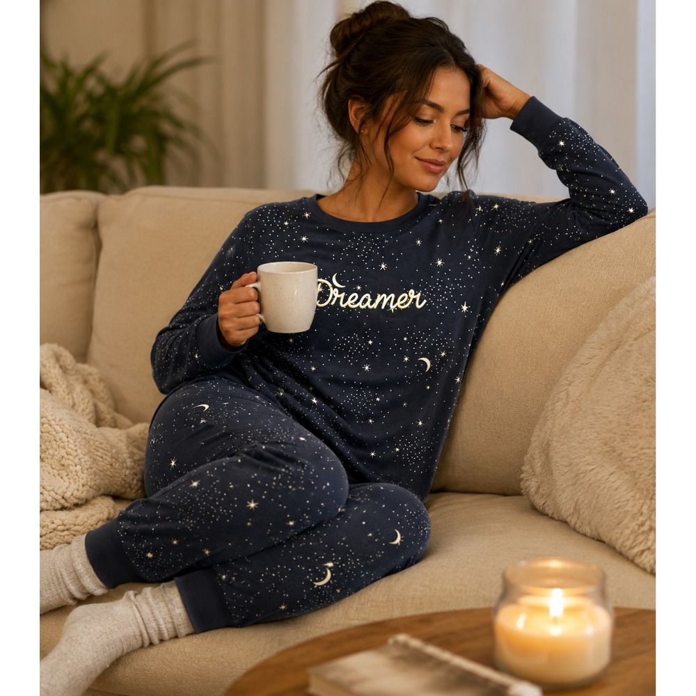 Secret Treasures Womens Navy Blue Celestial Dreamer Pajama Set Moon Stars S 4-6
